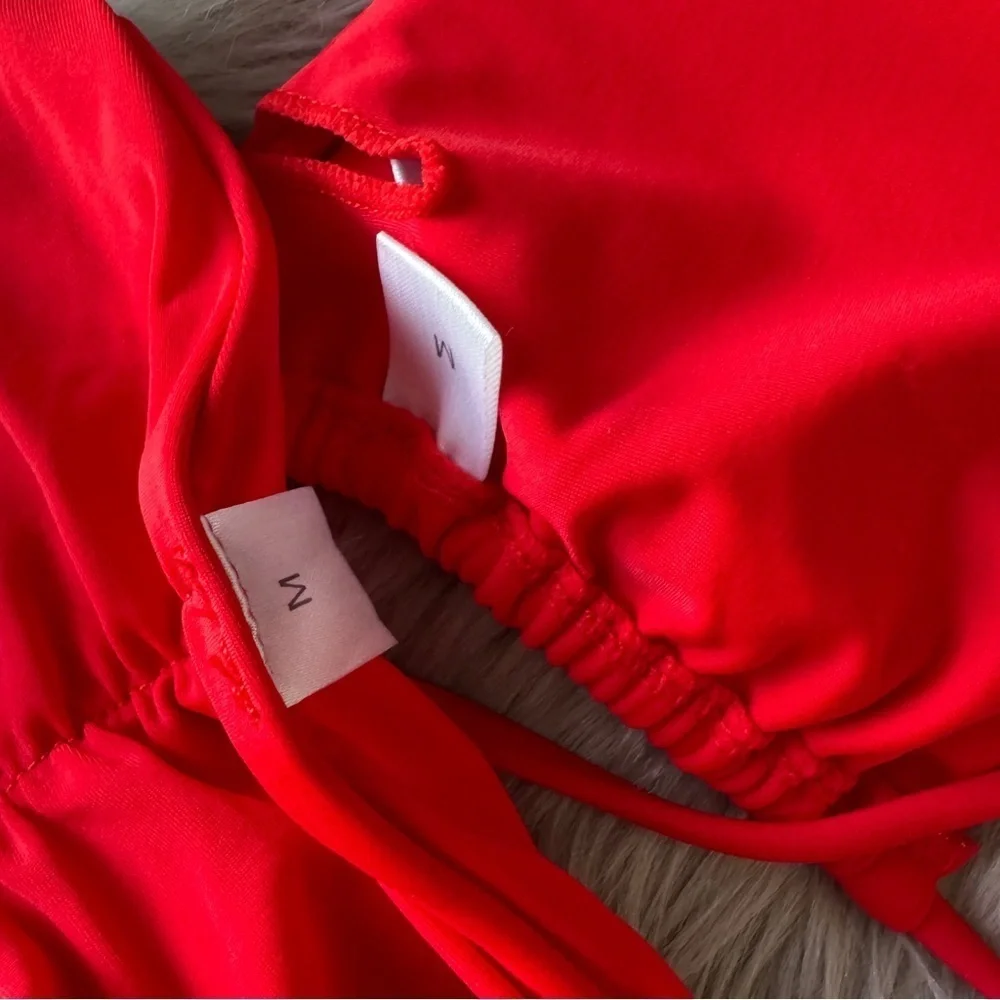 Red Micro Halter Bikini Set Ruched Back - Picture 7 of 7